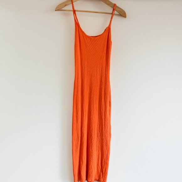 Misguided Neon Coral Bodycon Midi Summer Vibrant Lightweight Dress - Picture 1 of 2